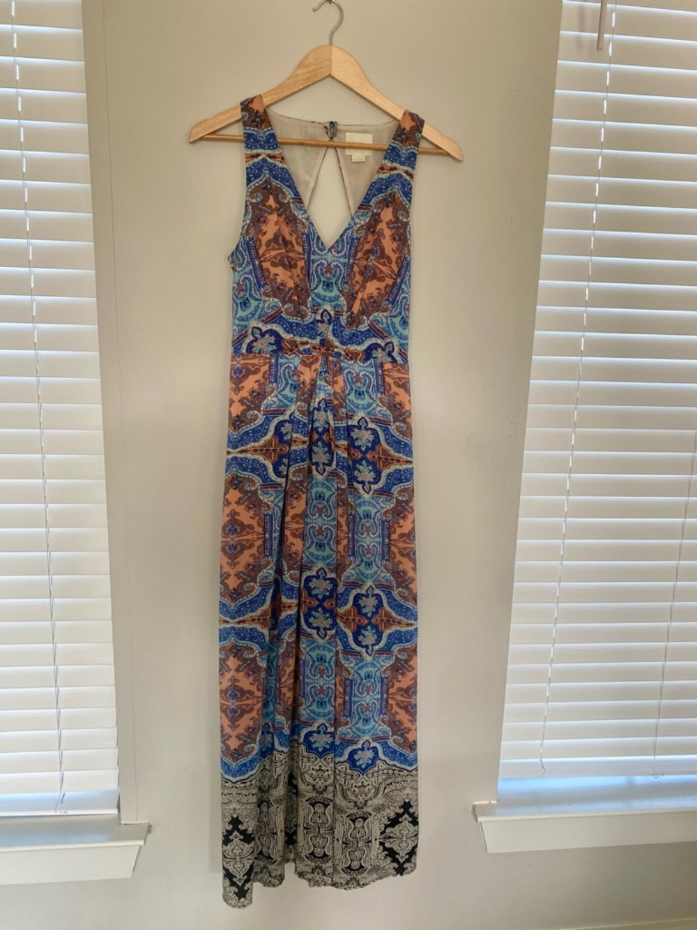 Maeve Peach and Blue Paisley Maxi Dress